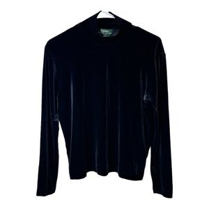 Lauren Ralph Lauren Womens PMedium Black Velvet Long Sleeve Mockneck